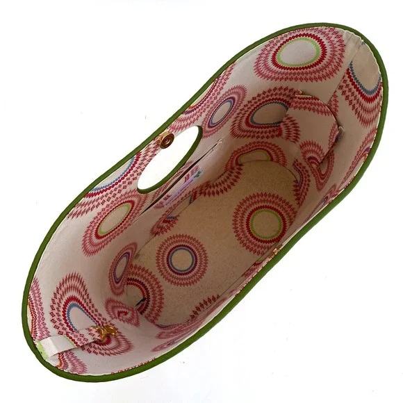 PUTU by J MacLear Natural Straw Bag Beach Tote Round Handle Green Trim Lined - Picture 7 of 11